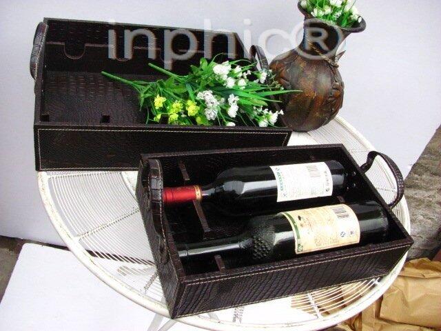 INPHIC-歐式仿舊酒架 酒籃 酒盒 皮籃2件套