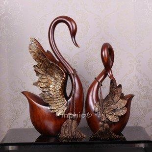 INPHIC-歐式復古木紋情侶天鵝擺飾 樹脂工藝品家居飾品
