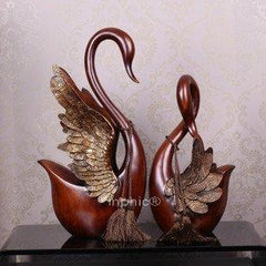 INPHIC-歐式復古木紋情侶天鵝擺飾 樹脂工藝品家居飾品