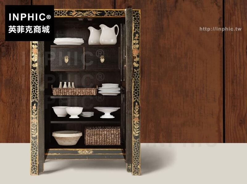 INPHIC-大容量實木多功能玄關鞋櫃裝飾櫃中式蝴蝶儲物櫃-黑色內部兩個抽屜兩層隔板