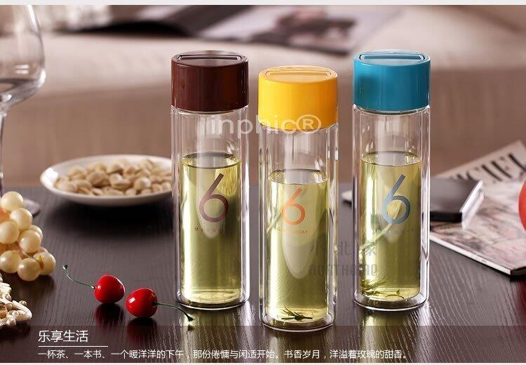 INPHIC-創意 雙層玻璃杯 6字杯帶手提玻璃瓶 水杯茶杯旅行杯