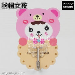 INPHIC-強力黏膠掛鉤魔力貼吸壁掛衣鉤廚房門後掛鉤無痕掛鉤牆壁黏鉤釘鉤-兩入-粉帽女孩