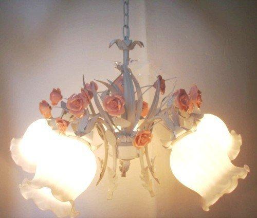 INPHIC-歐式燈田園燈臥室燈 粉紅陶瓷玫瑰 超值5頭吊燈