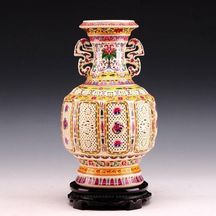 INPHIC-景鎮德陶瓷 現代時尚歐式 粉彩瓷王鏤空花瓶家居裝飾擺飾 工藝品