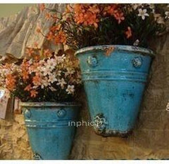 INPHIC-冰裂做舊藍掛式陶瓷花瓶歐美日韓田園家飾復古懷舊