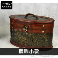 INPHIC-復古中式收納盒仿古懷舊木盒套裝禮品圓形包裝盒茶葉罐-橢圓小款