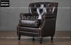 INPHIC-美式鄉村復古真皮拉扣單人小沙發 書房個性休閒椅