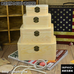 INPHIC-復古盒子歐式帶鎖實木盒子桌面三件套收納盒密室逃脫道具盒-D款原木四件套原裝