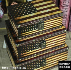INPHIC-英國旗手提箱復古國旗木箱 婚紗攝影道具櫥窗陳列箱子-美國旗小款