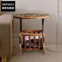 INPHIC-茶幾雕刻東南亞角幾邊幾傢俱木質可儲物泰式