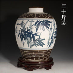 INPHIC-景德鎮 三十斤青花陶瓷酒瓶 30斤密封酒罈 空酒具 手繪 竹 酒瓶