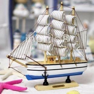 INPHIC-24cm實木多帆帆船 地中海風帆船 手工木質帆船 帆船模型