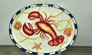 INPHIC-外銷歐洲 地中海風格 彩繪龍蝦 橢圓盤  龍蝦盤