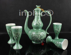 INPHIC-5件套浮雕梅花活瓷酒具套裝瓷 小酒杯高腳杯酒具 烈酒杯新款