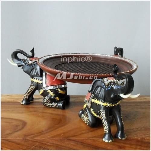 INPHIC-大象擺件 工藝品 招財 東南亞風格 泰國 樹脂三象託盤