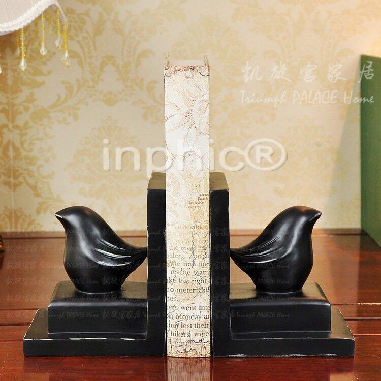 INPHIC-外貿仿古黑色胖小鳥書靠書立書架 書房擺飾