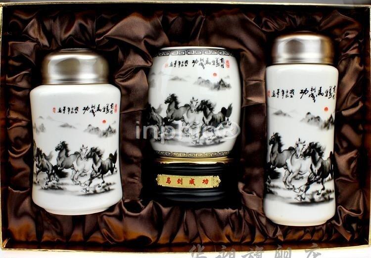 INPHIC-馬到成功保溫杯套裝 青花瓷杯茶葉罐筆筒 三件套