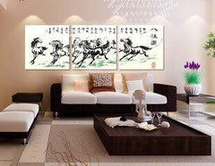 INPHIC-八駿圖 客廳裝飾畫 無框畫 三聯現代壁畫 掛畫 簡約時尚辦公版畫