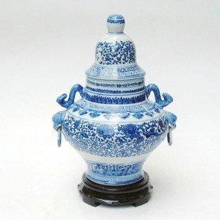 INPHIC-ZF-B605 景德鎮 青花陶瓷 富貴蓮藤雙耳花瓶 送壽 復古擺飾