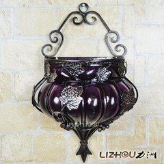 INPHIC-歐式 古鐵藝 壁掛花瓶 紫色玻璃花瓶 插花 裝飾