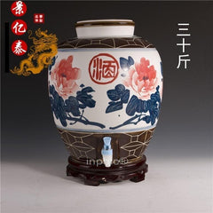 INPHIC-景德鎮三十斤青花陶瓷酒瓶 30斤密封酒罈 手繪牡丹酒具 帶龍頭