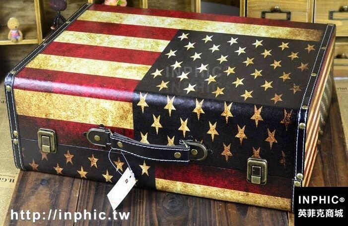 INPHIC-英國旗手提箱復古國旗木箱 婚紗攝影道具櫥窗陳列箱子-大圓邊美國旗小款