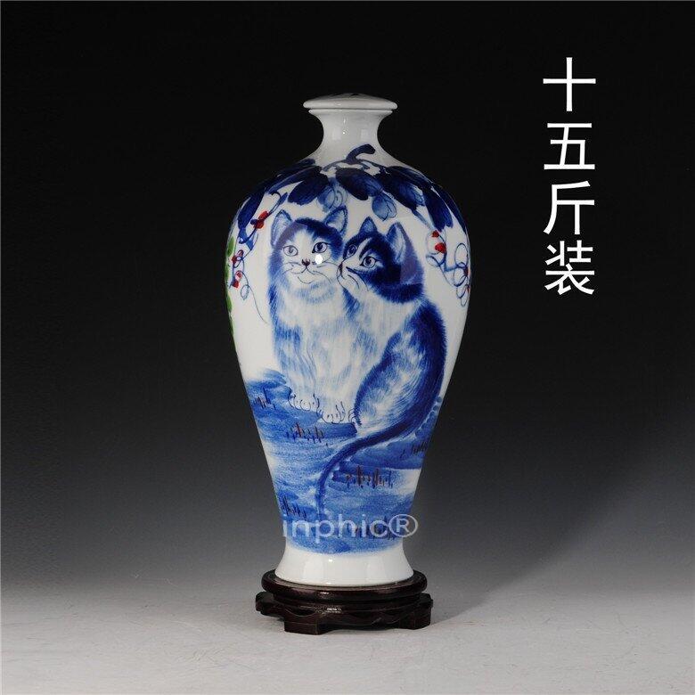 INPHIC-景德鎮十五斤青花陶瓷酒瓶 15斤密封酒罈 空酒具 手繪梅瓶貓趣2