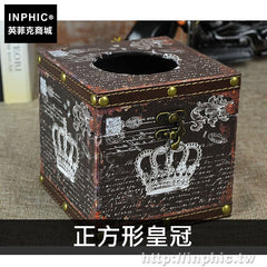 INPHIC-防水家居擺設復古紙巾盒酒吧車用面紙盒咖啡聽皮革創意-正方形皇冠