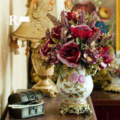 INPHIC-歐式宮廷奢華古典裂紋陶瓷電鍍仿真花套裝花藝