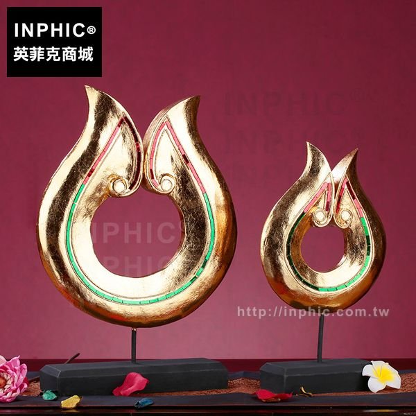 INPHIC-客廳木雕泰國桌面裝飾水滴金箔東南亞雕刻客廳擺設擺飾