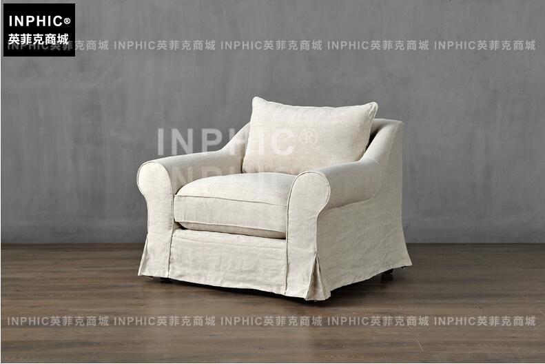 INPHIC-歐式田園羽絨布藝沙發 美式鄉村可拆洗單人沙發