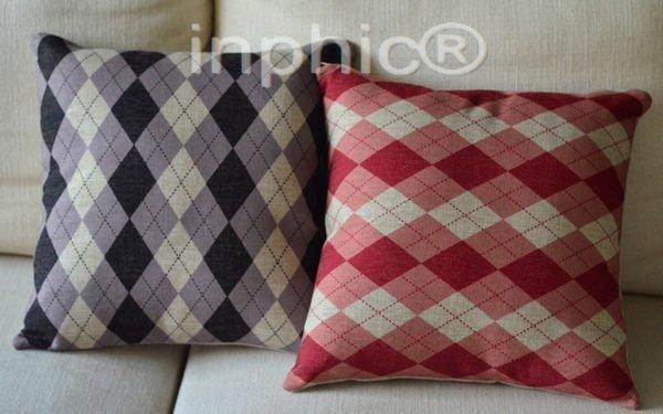 INPHIC-北歐 英倫 美式經典格子  亞麻 抱枕 靠墊 45cm x 45cm 共兩款