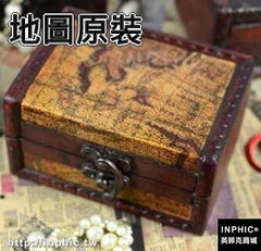 INPHIC-仿古帶鎖小木盒子歐式復古盒桌面雜物收納盒拍攝道具擺設裝飾-地圖原裝