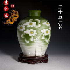 INPHIC-景德鎮二十五斤陶瓷酒瓶25斤密封酒罈 綠釉雕刻小花酒具可帶龍頭
