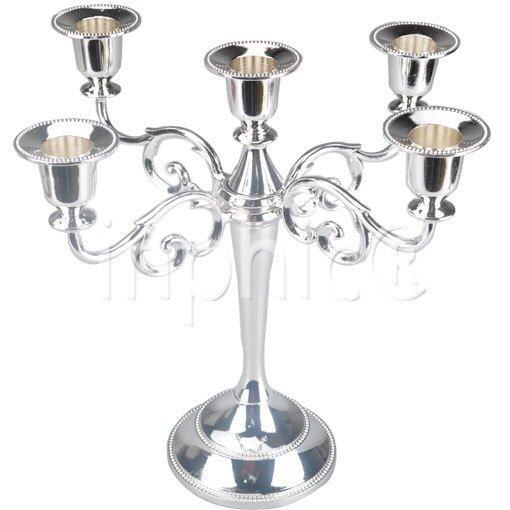 INPHIC-銀色歐式5頭燭臺 創意浪漫婚慶蠟臺 可旋轉 燭光晚餐道具