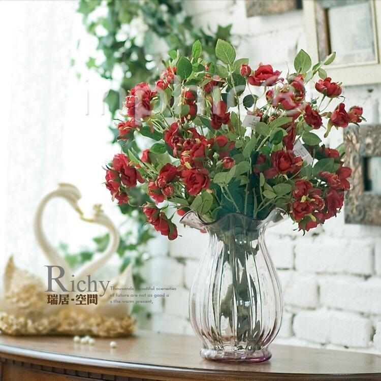 INPHIC-歐式田園 紅色約瑟芬法式小玫瑰仿真花小阿弗花器 花藝套裝