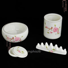 INPHIC-4頭水點桃花文房四寶套裝 瓷 筆筒 筆架  鎮紙 硯臺
