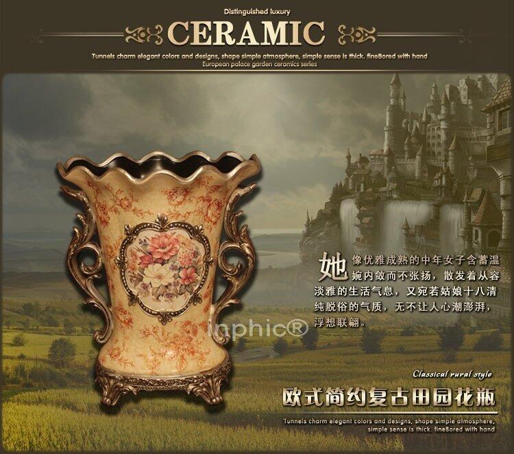 INPHIC-歐式簡約復古雙耳波浪花瓶 客廳陶瓷花瓶擺飾 工藝品家飾擺設