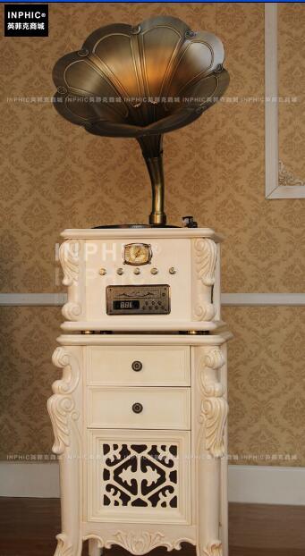 INPHIC-歐式復古大喇叭留聲機復古黑膠CD唱片機藍牙-復古白色