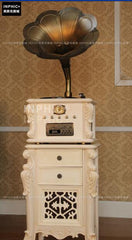 INPHIC-歐式復古大喇叭留聲機復古黑膠CD唱片機藍牙-復古白色