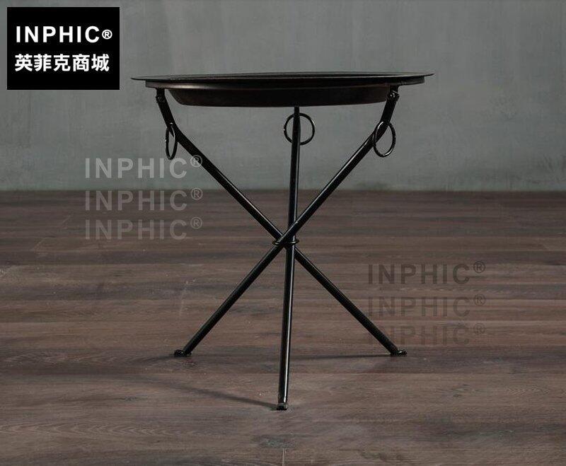 INPHIC-工業風個性鐵藝黑茶幾 北歐美式鄉村圓形托盤支架沙發邊幾