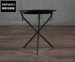 INPHIC-工業風個性鐵藝黑茶幾 北歐美式鄉村圓形托盤支架沙發邊幾