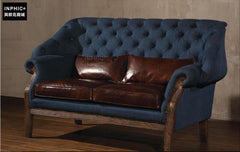 INPHIC-美式法式皮布沙發 油蠟復古傢俱 藍色高背沙發-B款