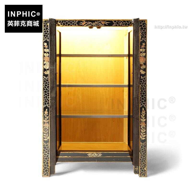 INPHIC-儲物櫃中式鞋櫃玄關鞋櫃裝飾櫃蝴蝶櫃大容量實木-黑色內燈系統3層玻璃隔板