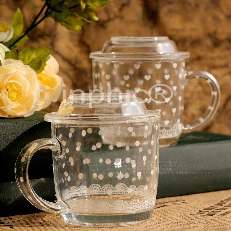 INPHIC-外銷玻璃器皿 蕾絲附蓋玻璃杯咖啡杯早餐杯300ml 兩款