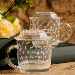INPHIC-外銷玻璃器皿 蕾絲附蓋玻璃杯咖啡杯早餐杯300ml 兩款