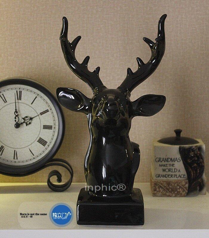INPHIC-簡約現代純黑色陶瓷半身紳士鹿頭樣板房軟裝新房婚房裝飾品擺飾