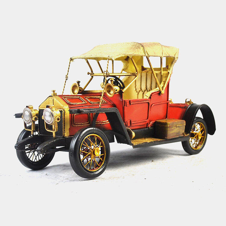 INPHIC-篷布老爺車 鐵皮車模複古車模仿舊車模 紅黑色F