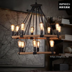 INPHIC-美式工業餐廳酒吧吧臺工程別墅燈具吊燈複古風雙層燈飾麻繩