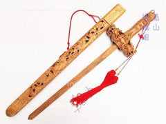 INPHIC-1.1米鏤空麒麟人參如意 開光正宗桃木木雕劍 掛件 避邪納福助運